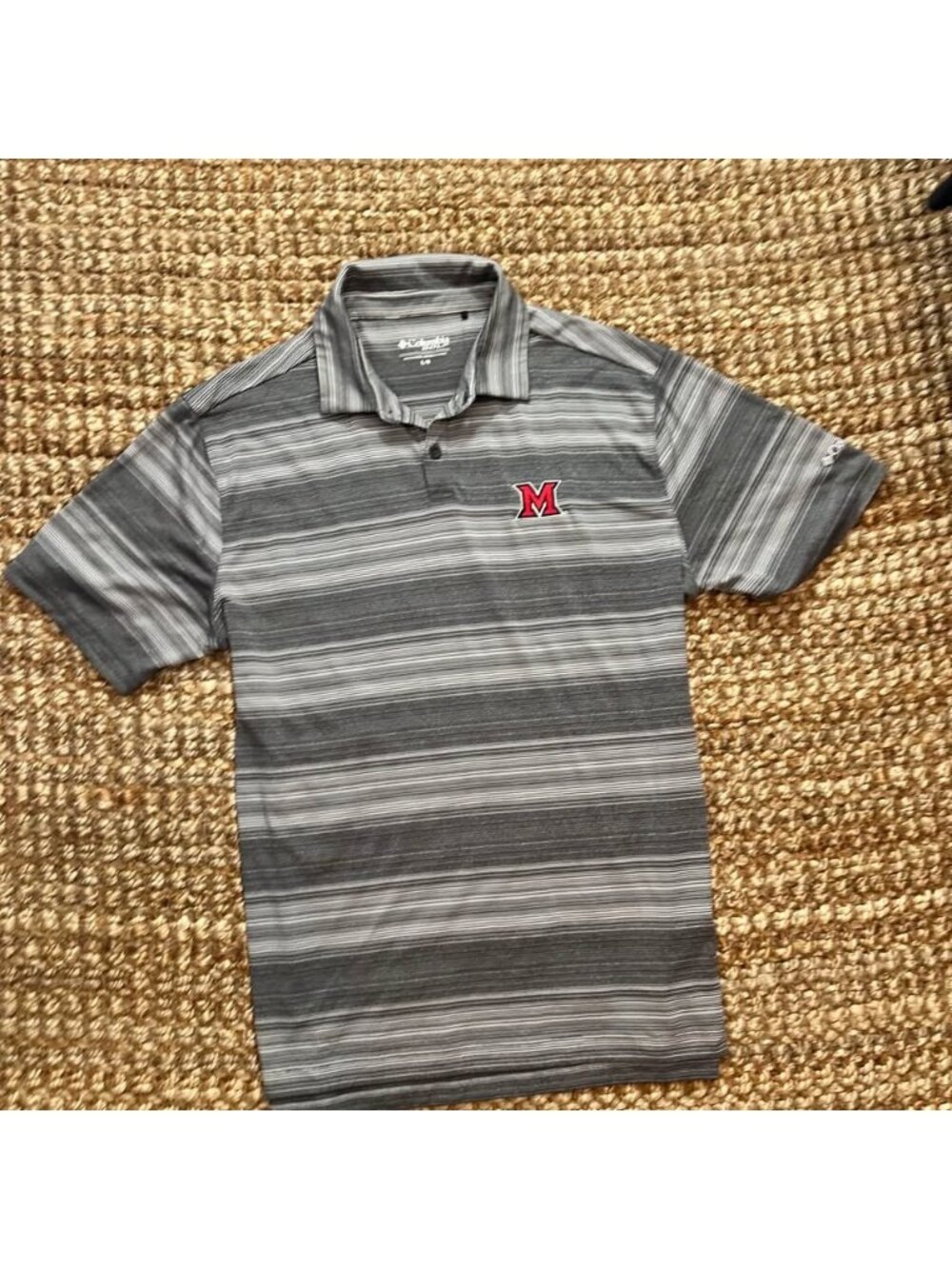 Miami Oxford Columbia Golf Polo Shirt Mens Large Stripe Short Sleeve Omni-Wick